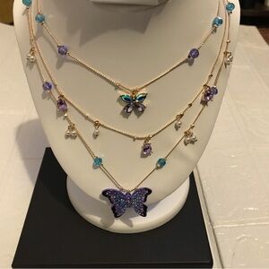 Betsey Johnson Women's Multicolor Gold Tone Butterfly Illusion Necklace